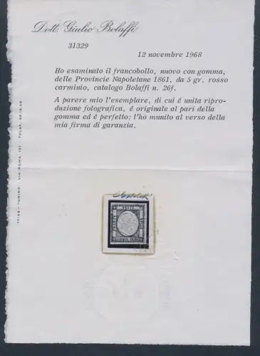 1861 Province Napoletane, n. 18/24 7 Werte MNH/MLH*/** Bolaffi Signaturen und Zertifikate