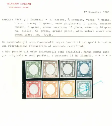 1861 NEAPOLITANISCHE PROVINZEN, Reliefbild von Vittorio Emanuele II., Nr. 17/24, Zertifikat Sorani, postfrisch**