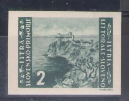 1946 SLOWENISCHE KÜSTE, Nr. 55a - 2 L. grün grau - ungezähnt - postfrisch**