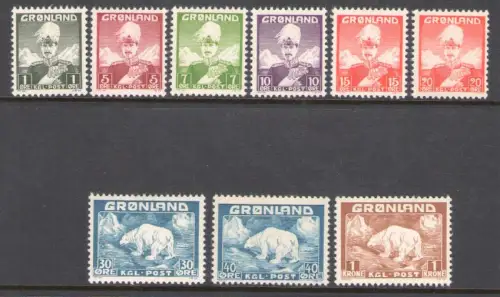 1938-46 Grönland, Ordentliche Serie Nr. 1/9 - MNH**
