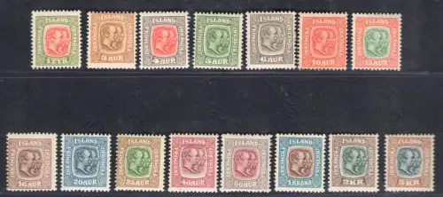 1907-08 ISLAND, 15 Werte Nr. 47/61 Reali - MH*