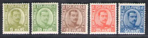 1921-22 Island, n. 105/09 - Bildnis von Christian X. - Farben gewechselt - MH*