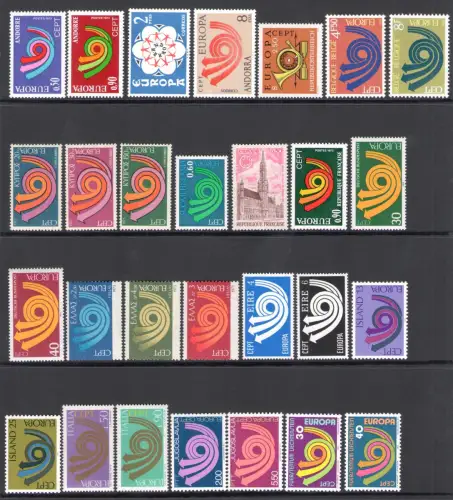 1973 EUROPA CEPT, kompletter Jahrgang, 24 Länder 50 Werte postfrisch**