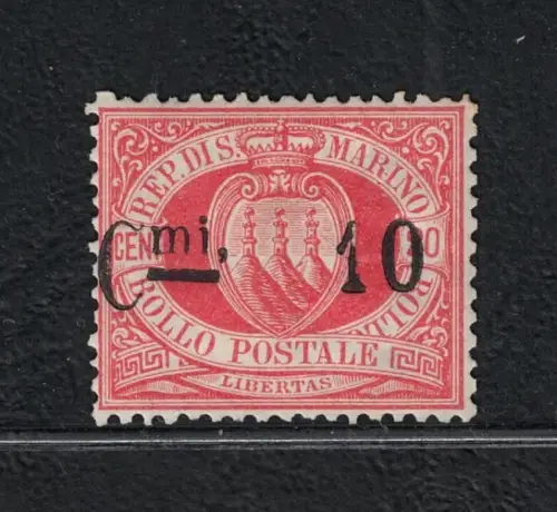 1892 SAN MARINO, Nr. 10p, 10 Cent auf 20 Cent rot, Komma-Sorte, postfrisch**