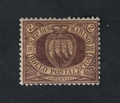 1892-94 SAN MARINO, Nr. 21a - 2 Lire braun auf gelb, postfrisch **