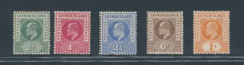 1905 Cayman Islands, Stanley Gibbons n. 8/12, Serie mit 5 Werten, MH*