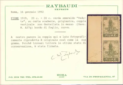 1919 Fluss - Ungezahnte Ansichten in der Mitte, Paar, Nr. A37g - MH*