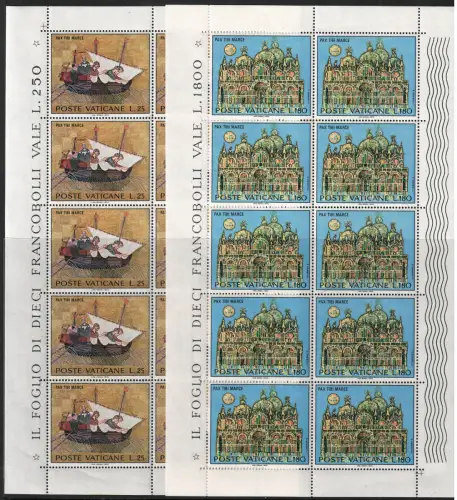 1972 Vatikan, Salviamo Venezia # 518 und 532, Kleinbogen mit 10 Werten, postfrisch **