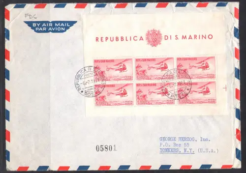 1961 SAN MARINO, Luftpost Flugblatt 1.000 Lire Hubschrauber, für die USA