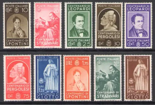 1937 Italien - Königreich - Berühmte Männer - 10 Werte Nr. 426/35, postfrisch**
