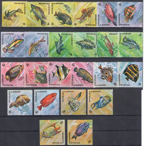 1974 Burundi, Yvert n. 588/611 - Fische - postfrisch**