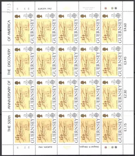 1992 EUROPA CEPT Guernsey 4 Minifogles - MNH **