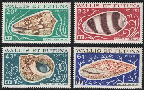 1976 Wallis et Futuna, Yvert # 192/95, Conchiglie, postfrisch **
