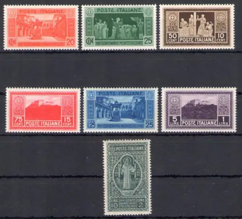 1929 Italien, Königreich, Montecassino # 262-68 - 7 Werte - postfrisch **