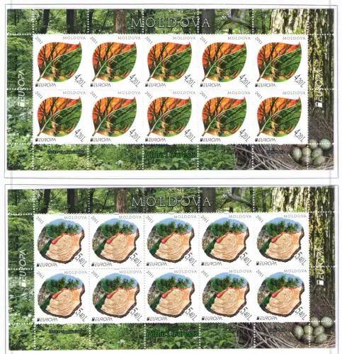 2011 EUROPA CEPT Moldawien, 2 Miniblätter mit 10 Werten Le Foreste MNH **