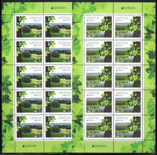 2011 EUROPA CEPT Litauen, 2 Kleinblätter mit 10 Werten Die Wälder, postfrisch **
