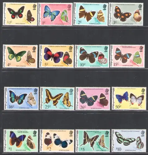 1974-75 Belize, Yvert n. 335/350 Serie mit 16 Werten postfrisch**