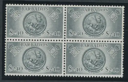 1953 BARBADOS, Stanley Gibbons Nr. 301, $ 2,40 schwarz, Block of Four, postfrisch**