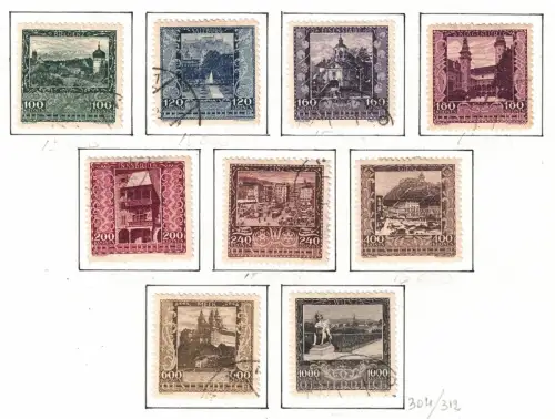 1923 ÖSTERREICH, Nr. 304/12 Österreichische Stadtansichten, komplette Serie gebraucht