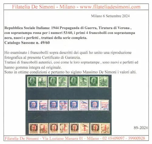 1944 Italienische Sozialrepublik, Kriegspropaganda Nr. 49/60 - postfrisch**