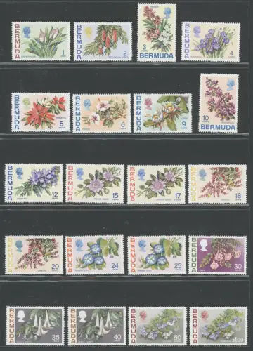 1970 BERMUDA - 24 Werte - Stanley Gibbons Blumen Nr. 249/265a - MNH**