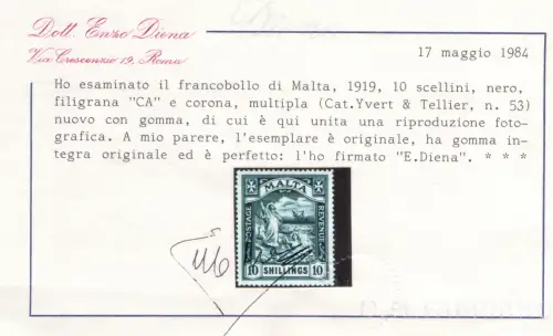 1919 MALTA, Stanley Gibbons # 96 - 10 Scellini black, filigran CA - MNH **