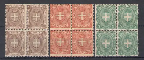 1896-97 Italien - Königreich, Nr. 65/67 QUARTINA MNH ** SEHR GUTE QUALITÄT