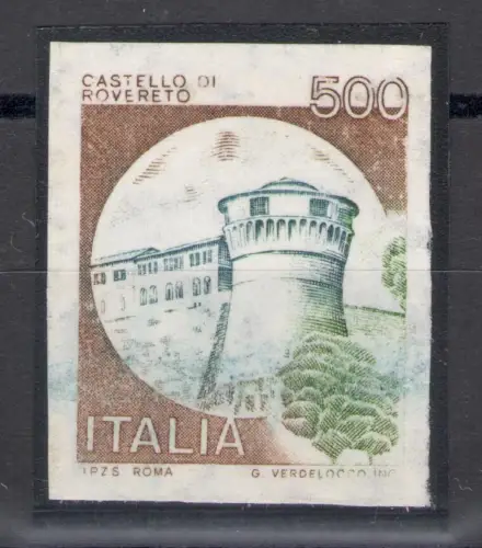 1980 REPUBLIK Castelli 500 Lire UNGEZÄHNT Nr. 1139 Ef MNH ** Erweiterte Signatur Raybaudi