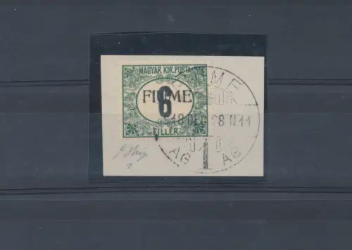 1918-19 Fluss, Steuern Nr. 1, 6 grüne und schwarze Füller, gebraucht auf Fragment, Abkürzung/Signed Olive