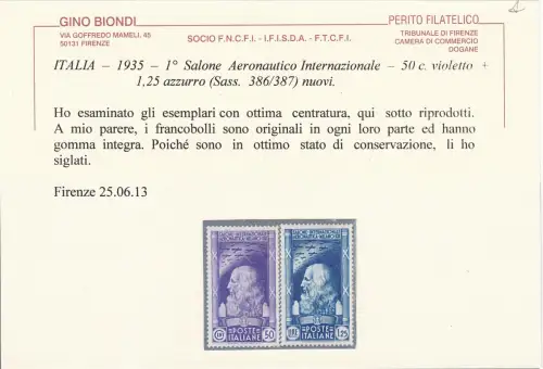 1935 Königreich Italien, Nr. 384/387 die komplette Serie mit 4 Werten - Blond Zertifikat