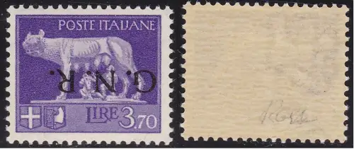 1944 Italienische Sozialrepubblica, Nr. 484a Lire 3,70 Aufdruck umgedreht signiert