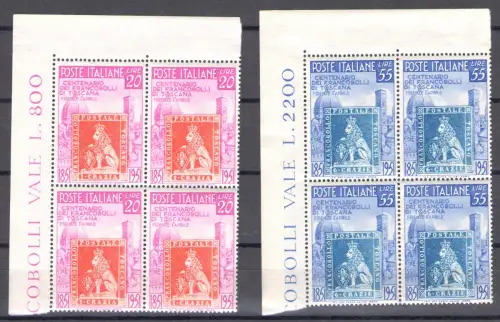 1951 REPUBLIK Hundertjahrfeier Erste Briefmarken Großherzogtum Toskana Nr. 653/654 MNH ** VIERTEL Bogenwinkel