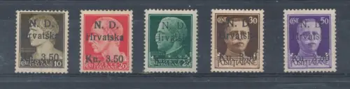 1944 Kroatische Besetzung - Šibenik-Ausgabe, Nr. 1/5, Serie mit 5 Werten, postfrisch** - Garantienstempel