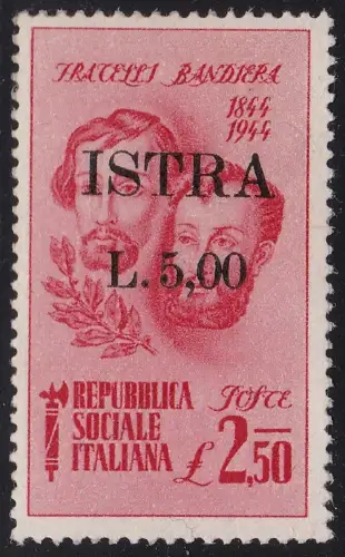 1945 ISTRIEN; Nr. 33 - 5 Lire auf 2,50 Karmin - postfrisch **