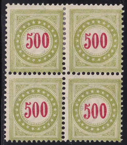 1889-91 Schweiz, Steuern Katalog Zumstein Nr. 22D - 500 olivgrün QUARTINA - MLH* - MNH** SBPV Zertifikat - Von der Weid