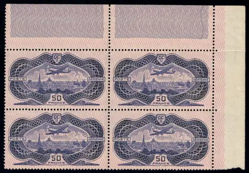 1936 FRANKREICH, Luftpost, Nr. 15, 50 Francs, Burelè, Flugzeug über Paris, postfrisch **