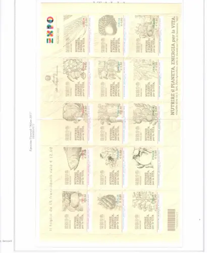 2015 Italienische Republik Barcodes kompletter Jahrgang 78 Werte + 2 Zettel (Expo + Weine) auf 18 Marineblättern