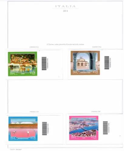 2014 Italienische Republik Barcodes kompletter Jahrgang 59 Werte + 1 Zettel (Weine) auf 14 Seeblättern