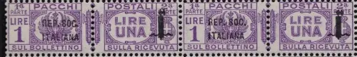 1944 Italienische Sozialrepubblica, Postpaket Nr. 42a+42 1 Lira lila MNH/** PAARWEISE