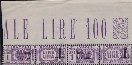 1944 Italienische Sozialrepubblica, Postpaket Nr. 42a+42 1 Lira lila MNH/** PAARWEISE