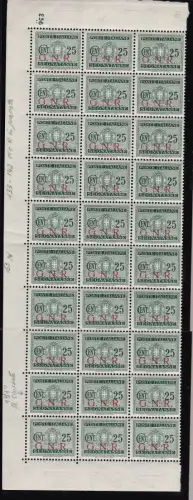 1944 Italienische Sozialrepubblica, Steuermarken Nr. 50 25c. grün MNH/** BLOCK VON 30 MIT TISCHNUMMER UND SORTEN