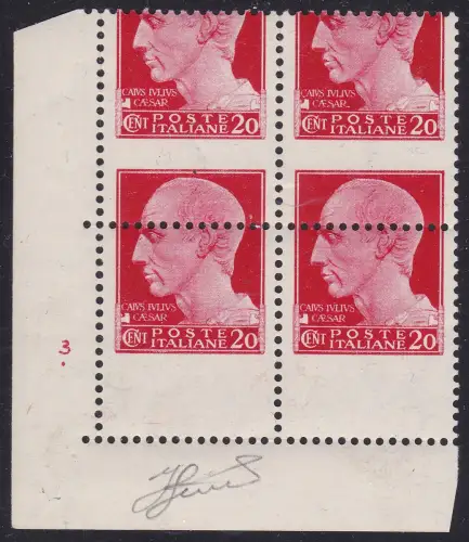 1929 Königreich Italien, Nr. 247f Imperial MNH/** VARIETÄT VIERTEL mit TISCHNUMMER und stark vertikal verschobenem Überdruck