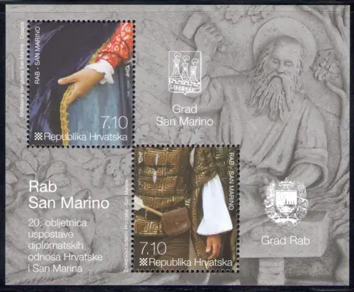 2012 Kroatien 20. Jahrestag der diplomatischen Beziehungen Gemeinsame Ausgabe mit San Marino postfrisch **
