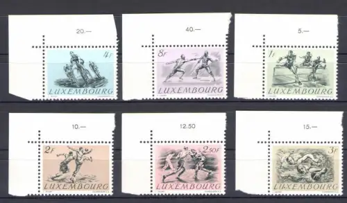 1952 Luxemburg Olympische Spiele in Helsinky 6 Werte Linker Bogenwinkel Nr. 455/460 MNH**