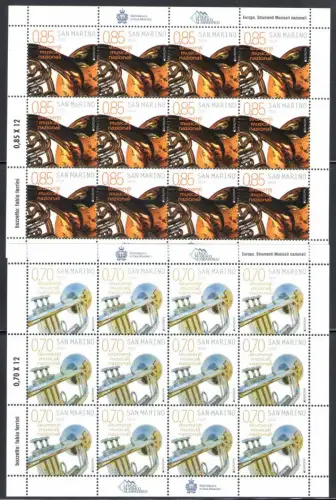 2014 EUROPA CEPT San Marino 2 Miniblätter von 12 Val Musikinstrumente MNH **