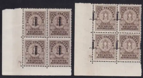 1944 Italienische Sozialrepublik, autorisierte Zustellung 4 + 4b MNH / ** BLÖCKE MIT TISCHNUMMER