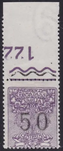 1924 Italien - Königreich, Steuermarken für Vaglia Nr. 3 MNH / ** TEILTISCHNUMMER