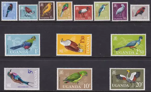 1965 UGANDA - Vögel - Yvert Nr. 64/77 - Serie mit 14 Werten - postfrisch**