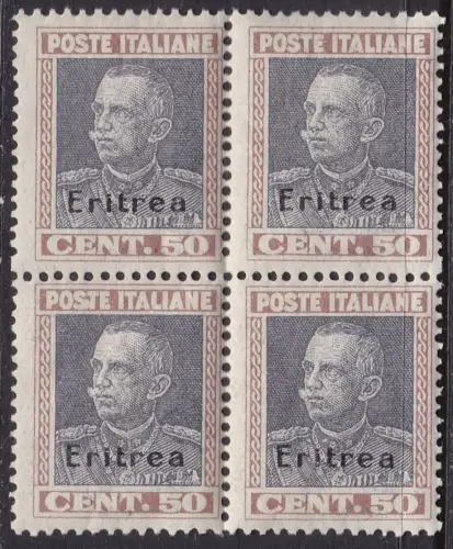 1928 ERITREA, Nr. 128 50c. braun und grau QUARTINA MNH/**