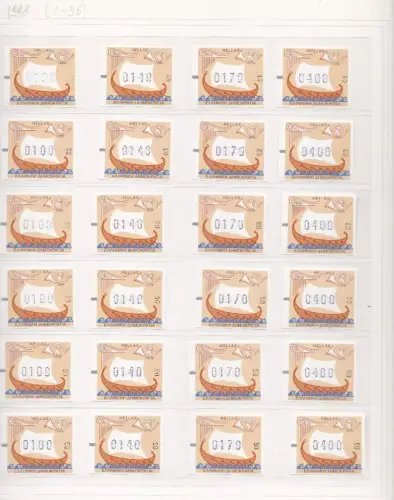 1998/2002, GRIECHENLAND/GREECE ATM-FRAMA VERTEILER SAMMLUNG NR. 00/35 146 Werte postfrisch/**